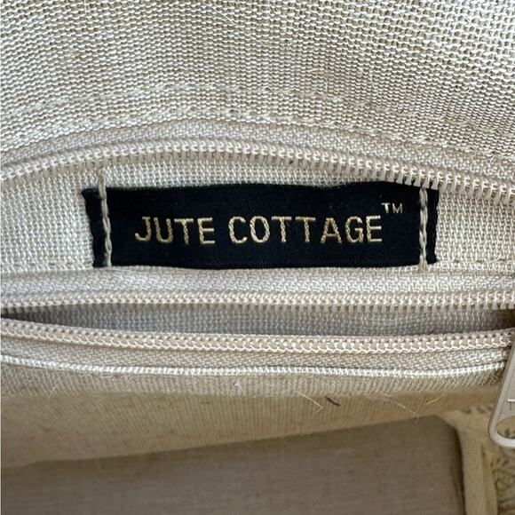 Jute Cream and Black Small Tote Bag EUC - Picture 7 of 8